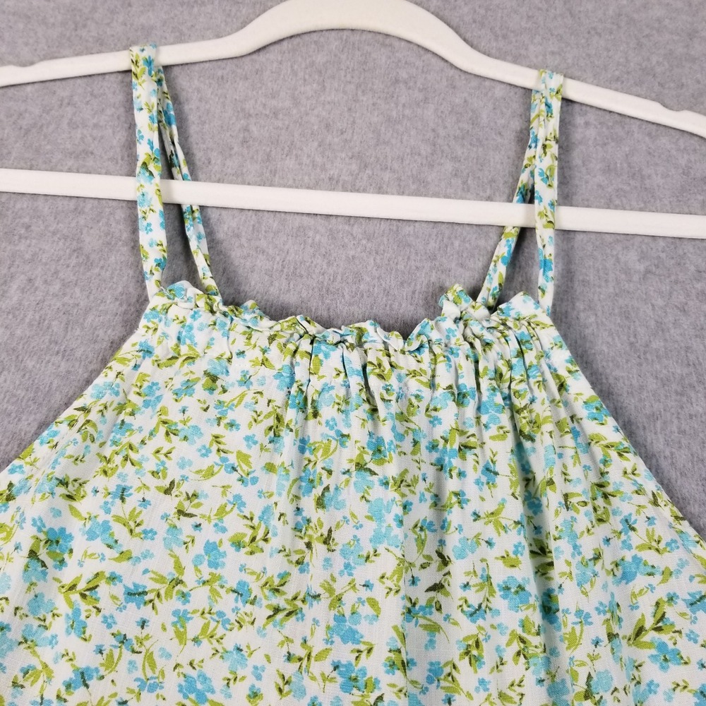 Time and Tru Halter Tank Top Women 2XL XXL 20 Blue Green Floral Drawstring Neck - Picture 2 of 9